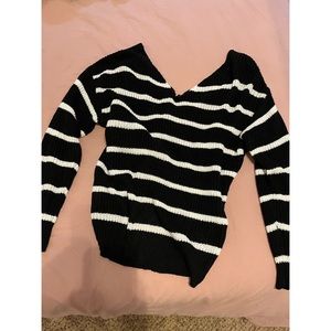 Striped Sweater with Twisted Knot-open Back Detail